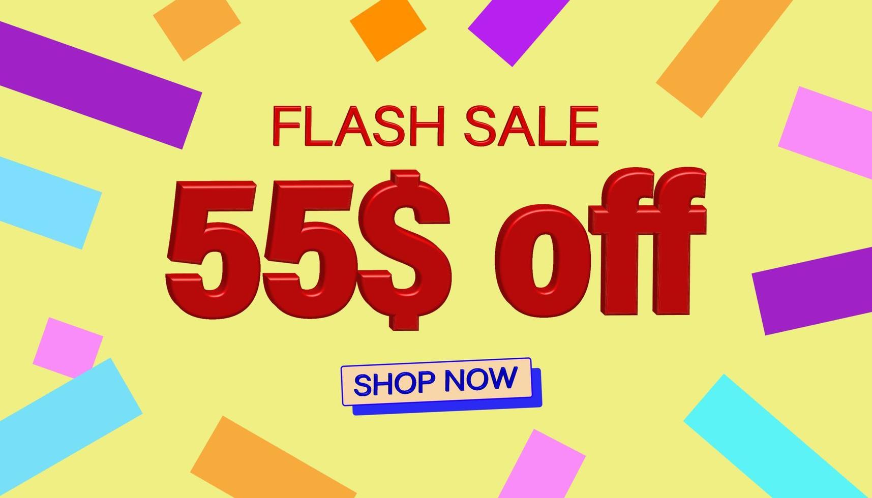 Flash Sale Discount Sales poster or banner with 3D text on yellow background, Flash Sales banner template design for social media and website. Special Offer Flash Sale campaigns or promotions. vector