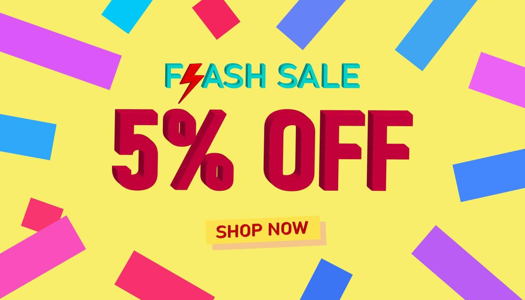 Flash Sale Discount Sales poster or banner with 3D text on yellow background, Flash Sales banner template design for social media and website. Special Offer Flash Sale campaigns or promotions. vector