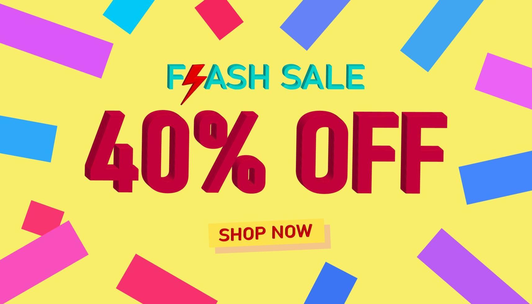 Flash Sale Discount Sales poster or banner with 3D text on yellow background, Flash Sales banner template design for social media and website. Special Offer Flash Sale campaigns or promotions. vector