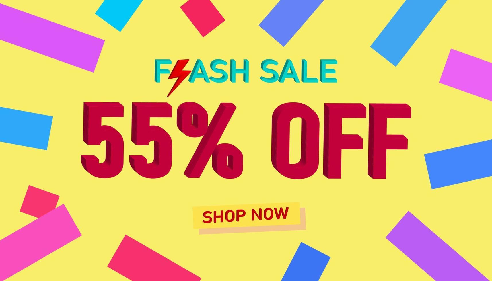 Flash Sale Discount Sales poster or banner with 3D text on yellow background, Flash Sales banner template design for social media and website. Special Offer Flash Sale campaigns or promotions. vector