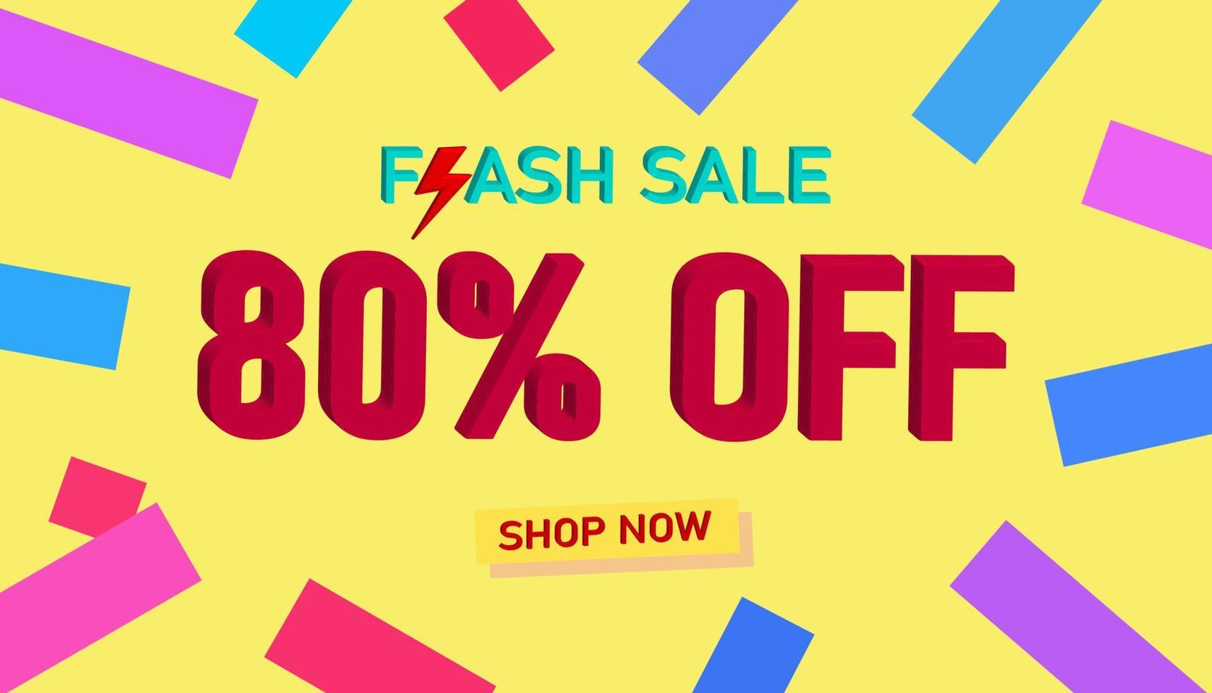 Flash Sale Discount Sales poster or banner with 3D text on yellow background, Flash Sales banner template design for social media and website. Special Offer Flash Sale campaigns or promotions. vector