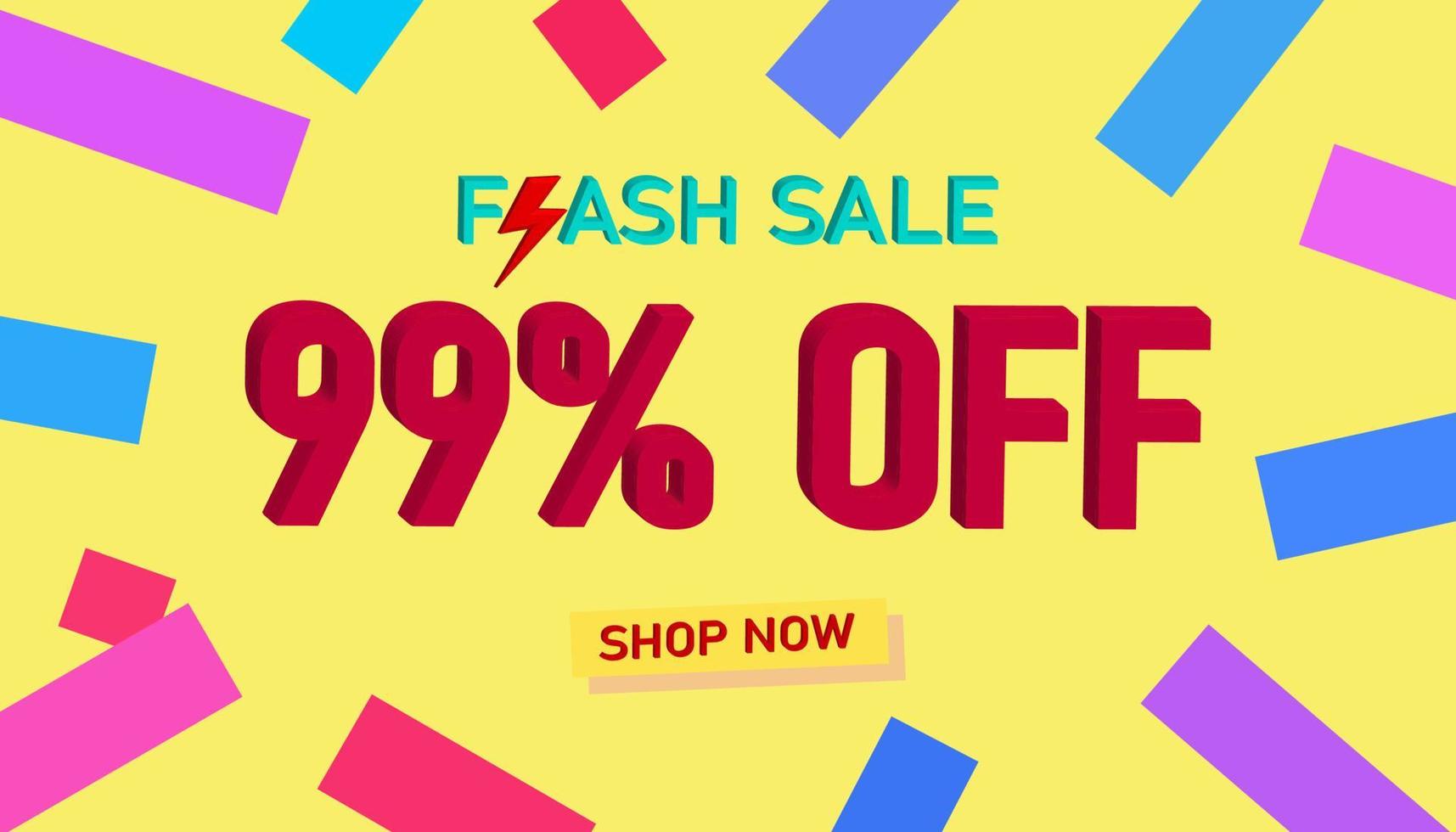 Flash Sale Discount Sales poster or banner with 3D text on yellow background, Flash Sales banner template design for social media and website. Special Offer Flash Sale campaigns or promotions. vector