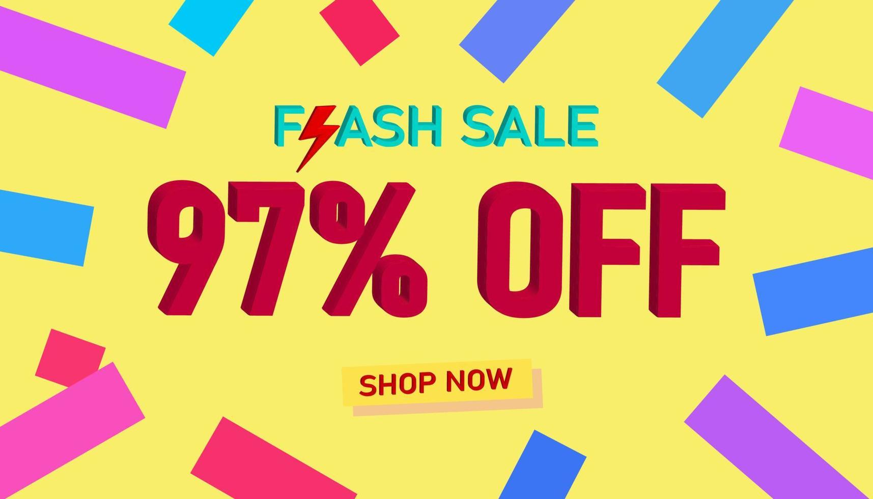 Flash Sale Discount Sales poster or banner with 3D text on yellow background, Flash Sales banner template design for social media and website. Special Offer Flash Sale campaigns or promotions. vector