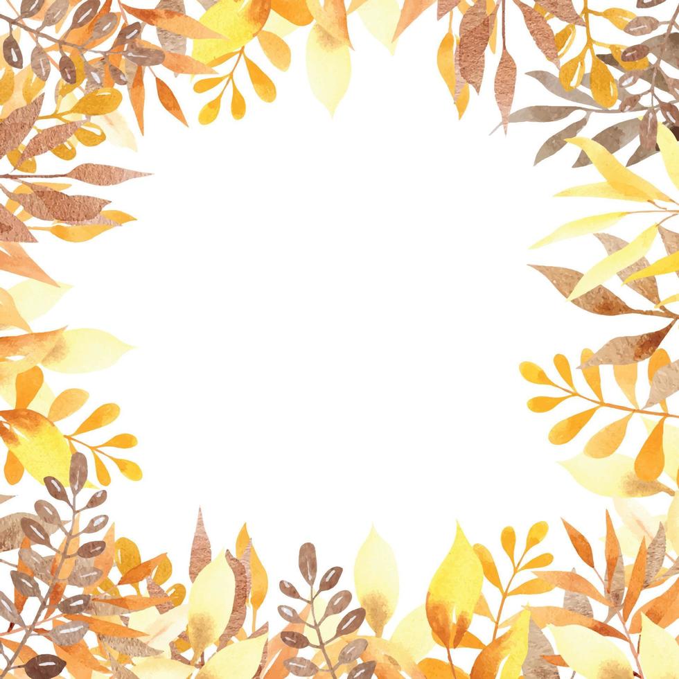 Watercolor yellow autumn leaves frame vector