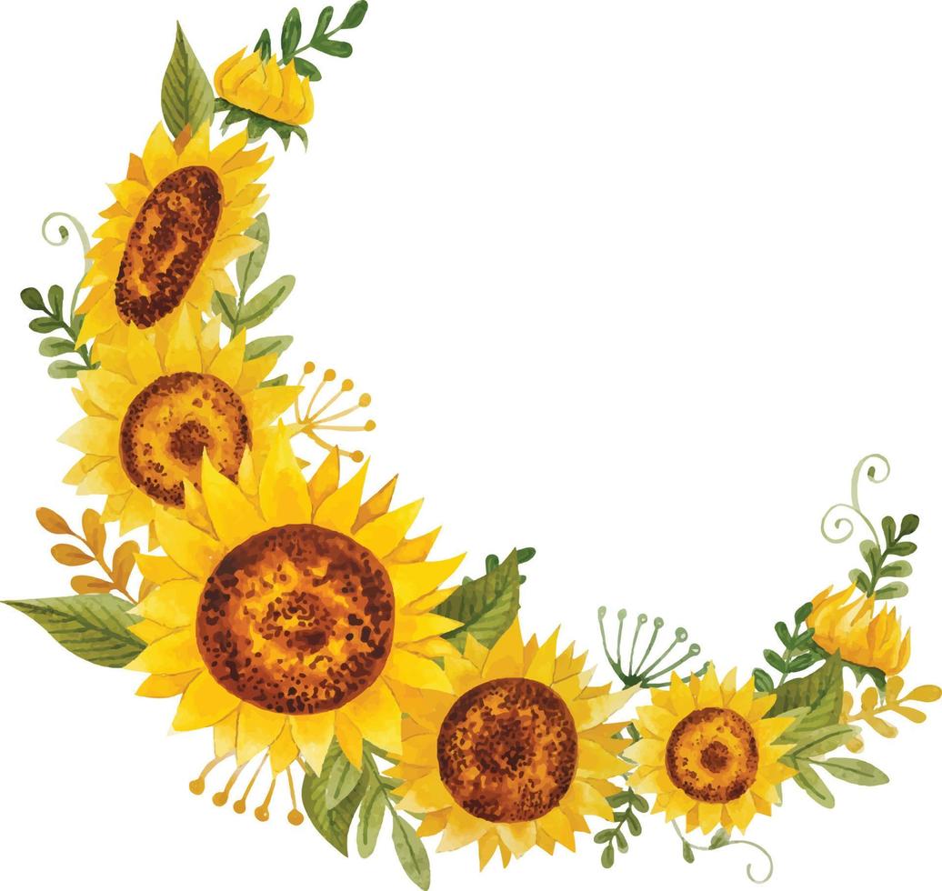 Watercolor sunflowers bouquet vector