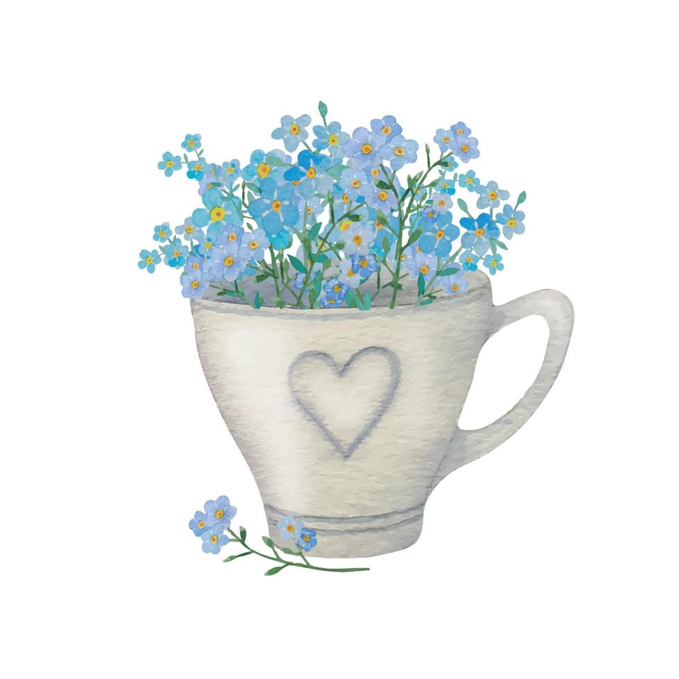 Watercolor cup with flowers vector