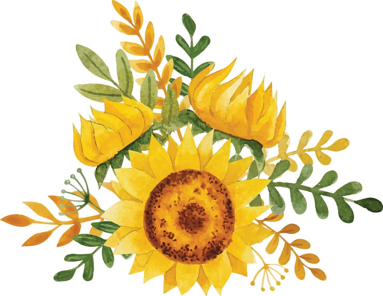 Watercolor sunflowers bouquet vector
