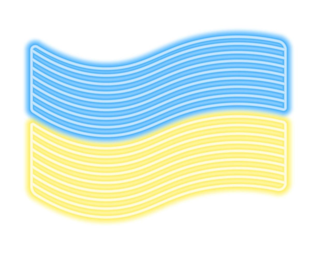 Ukrainian flag. Neon glow. Two-tone fabric. The national symbol of the state develops in the wind. Political themes. Color vector illustration. Isolated background.
