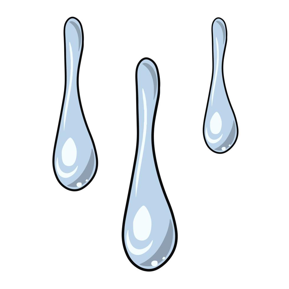 un conjunto de gotas de agua alargadas, un chorro de agua, una ilustración vectorial en estilo de dibujos animados sobre un fondo blanco vector