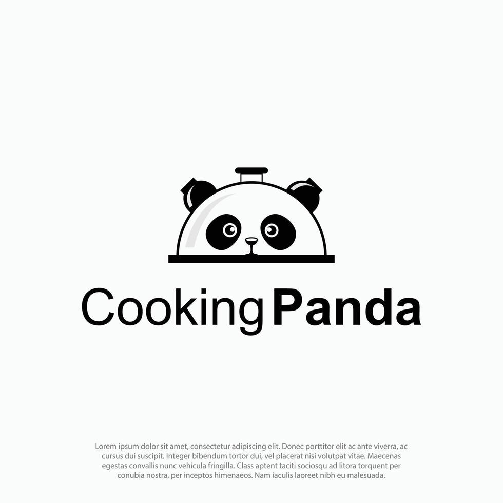 panda de cocina simple, vector de logotipo de panda con cabeza de panda asomando como tapa de olla