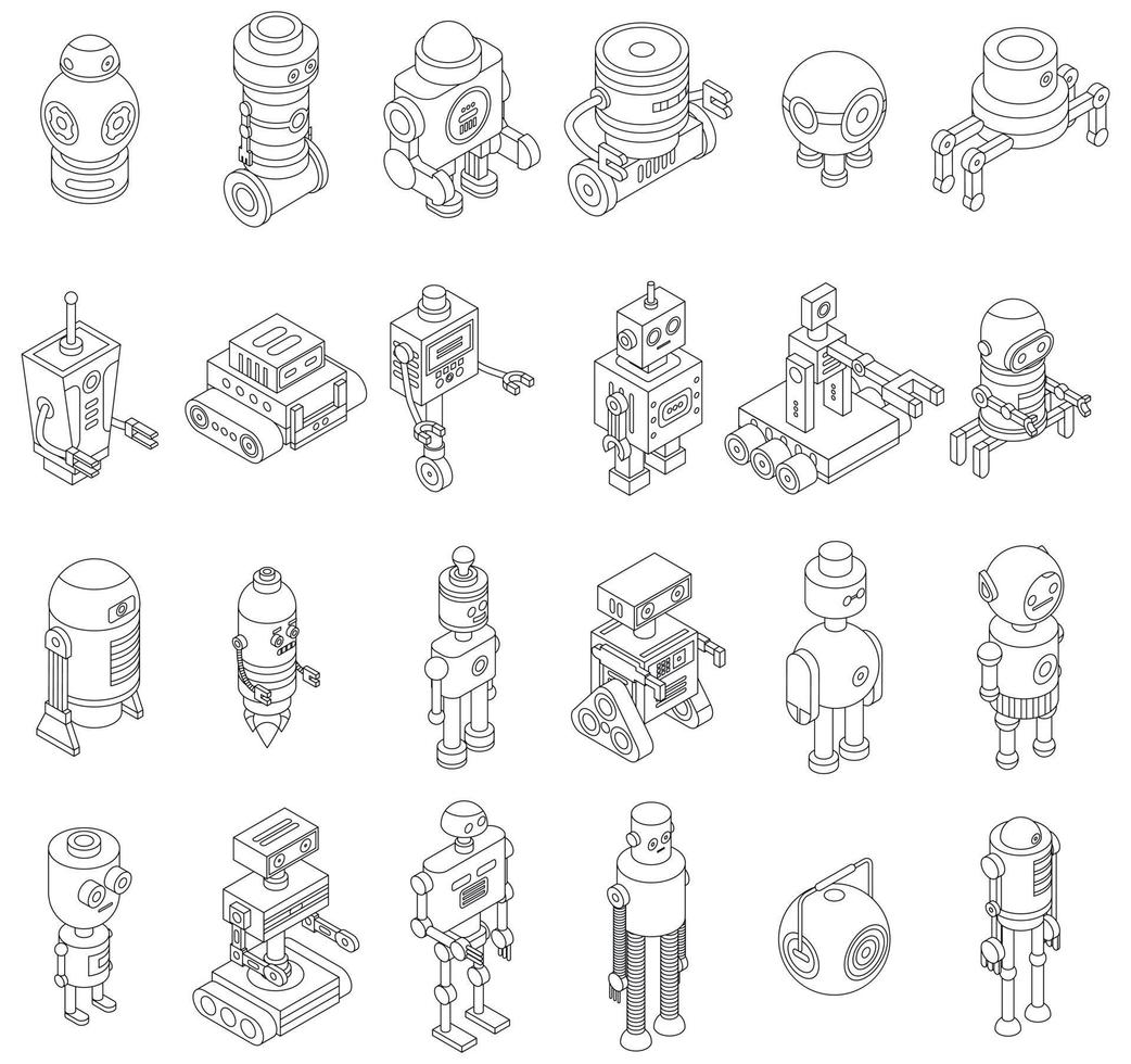 conjunto de iconos de transformador de robot contorno vectorial vector
