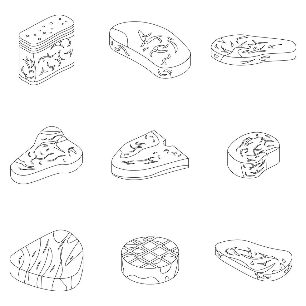 Steak icons set vector outline