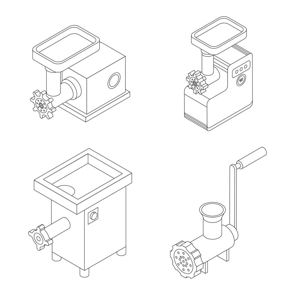 Meat grinder icons set vector outline