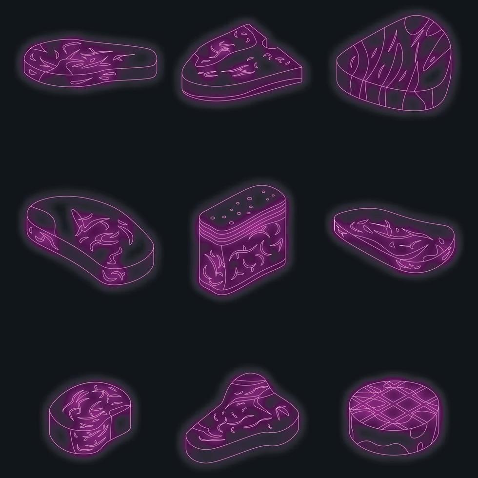 Steak icons set vector neon