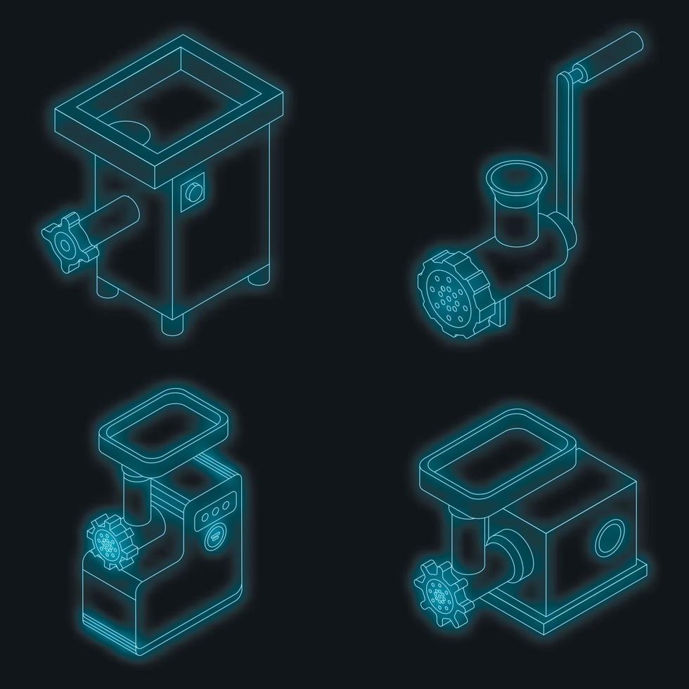 Meat grinder icons set vector neon