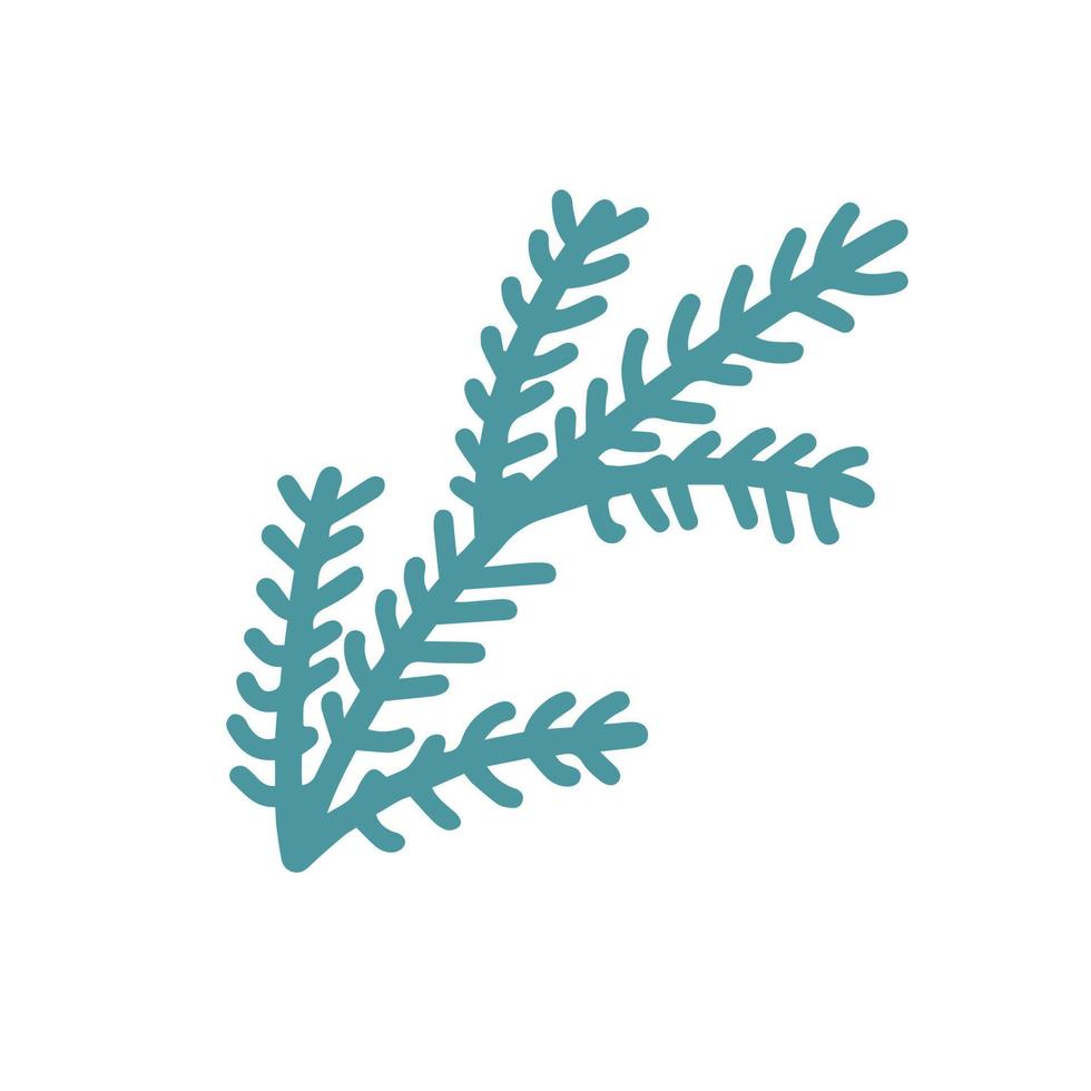 Simple branch of Christmas tree on white background, vector flat illustration