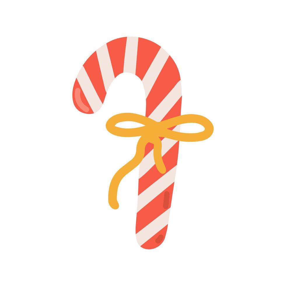 Candy cane with bow, vector flat illustration on white background