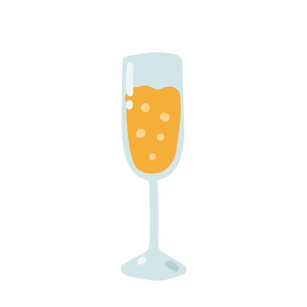 Glass of champagne, festive Christmas drink, vector flat illustration on white background