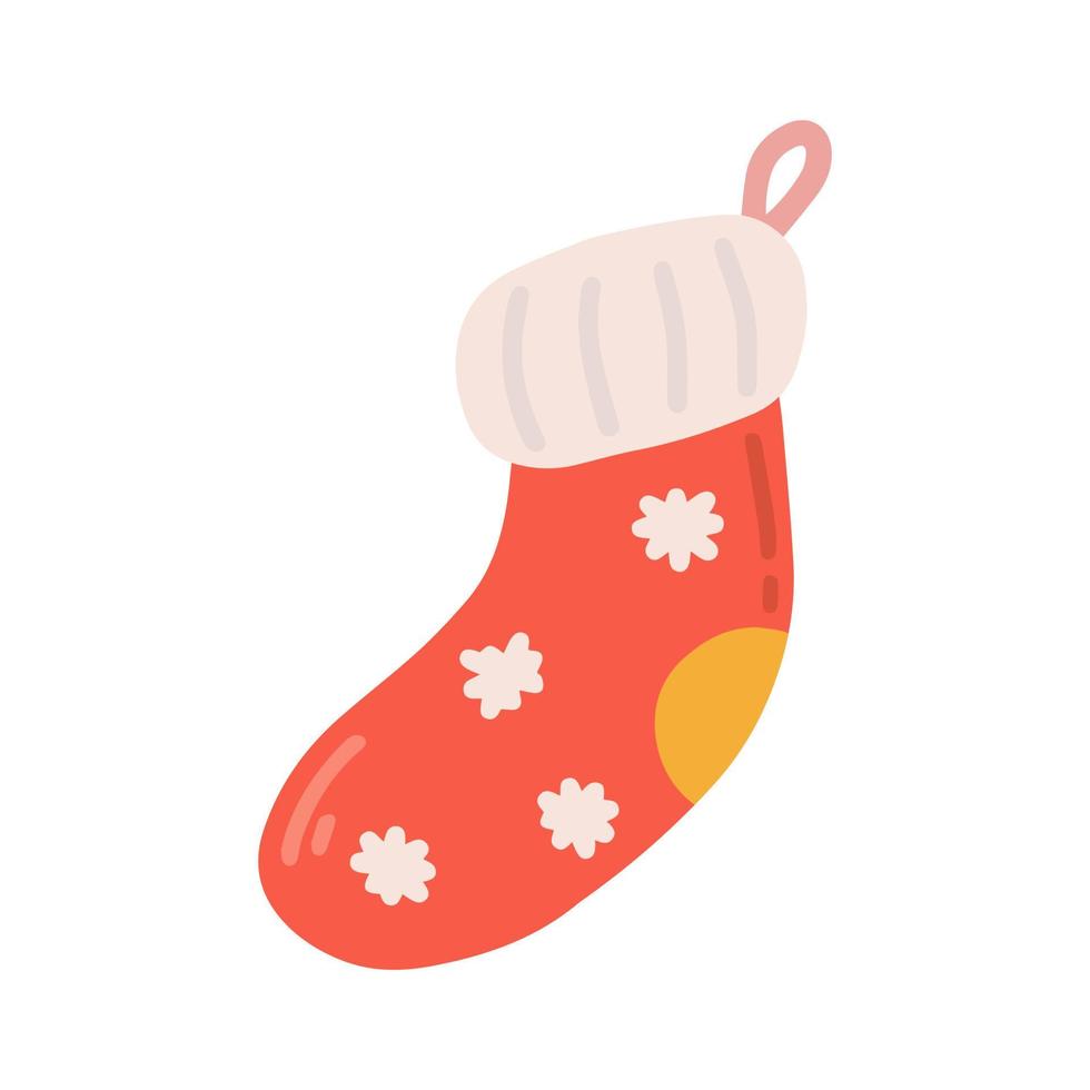 Christmas sock with snowflakes for gifts, vector flat illustration on white background