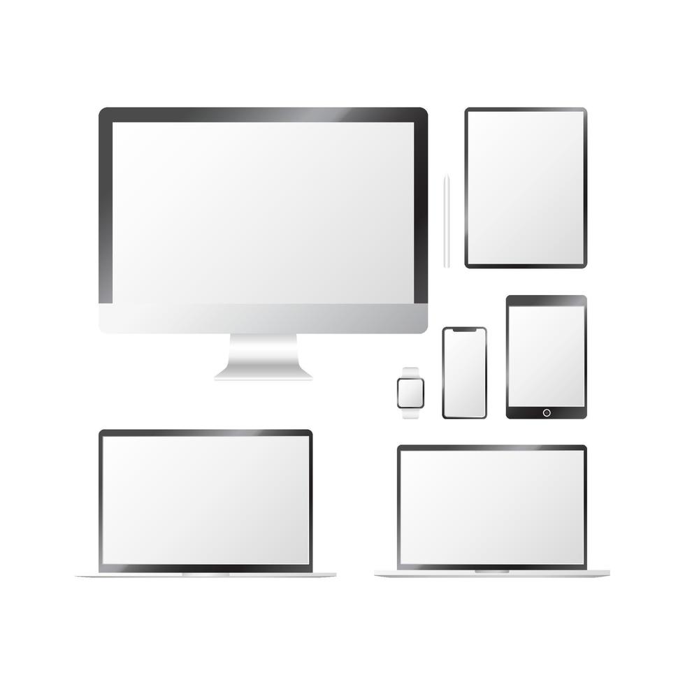 computer, laptop, and gadgets technology mockup design vector