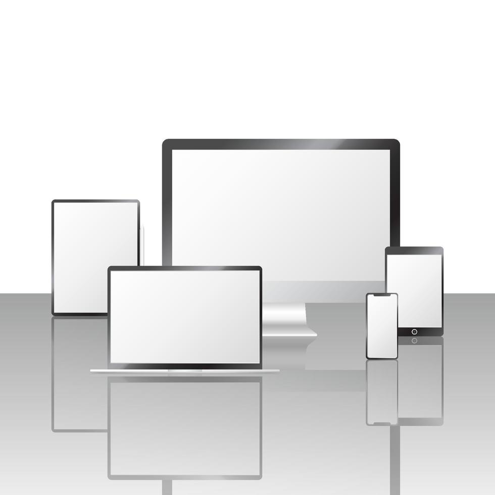 diseño de monitor en blanco, computadora portátil y dispositivos modernos vector