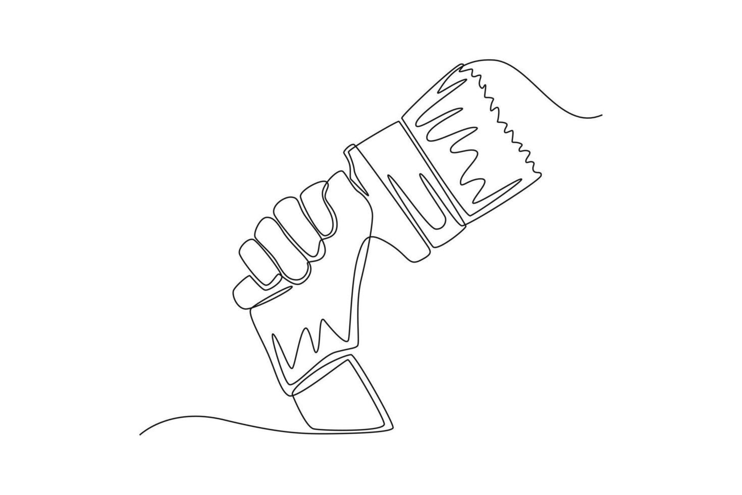 Continuous one line drawing hand holding paint brush. Construction and building concept. Single line draw design vector graphic illustration.