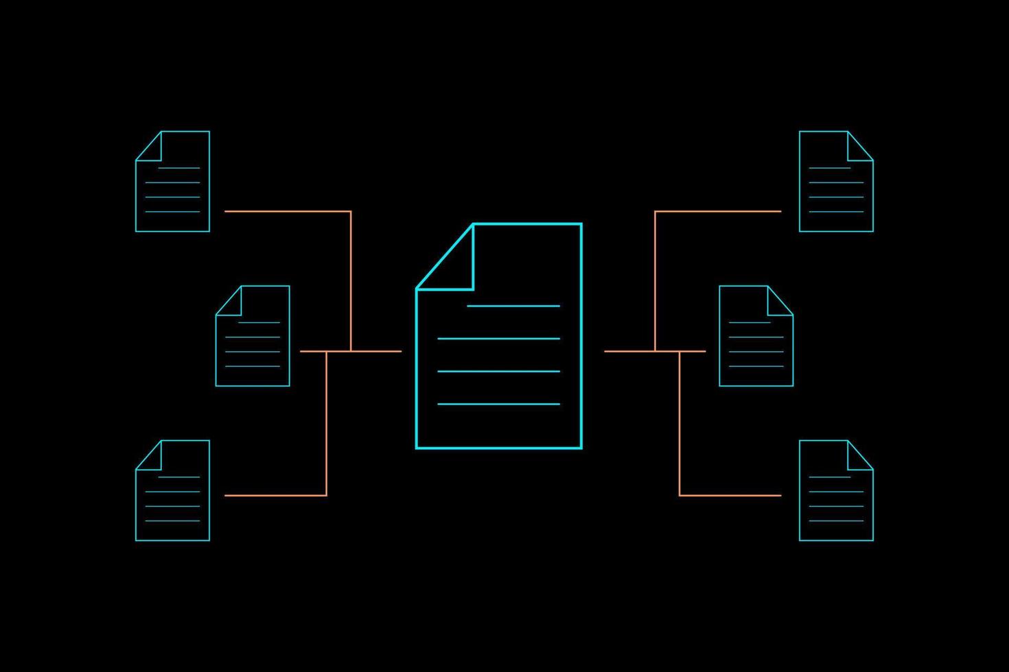 concepto de negocio y tecnología. papel azul o uso compartido de documentos sobre fondo negro. transferir y sincronizar datos. vector