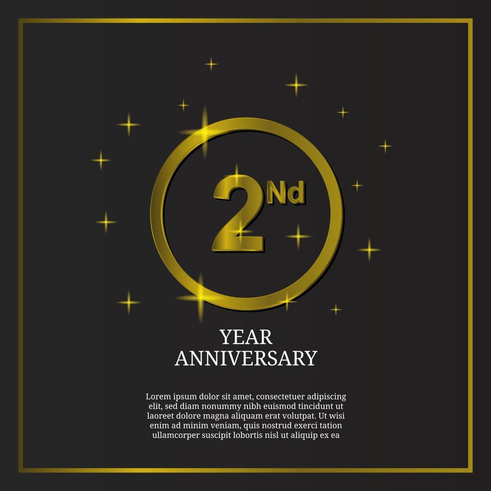 2nd anniversary celebration icon type logo in luxury gold color vector