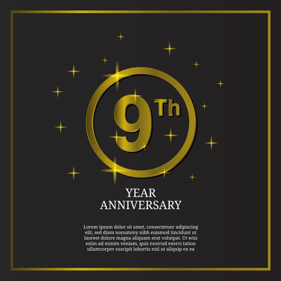 Logotipo de tipo de icono de celebración del noveno aniversario en color dorado de lujo vector