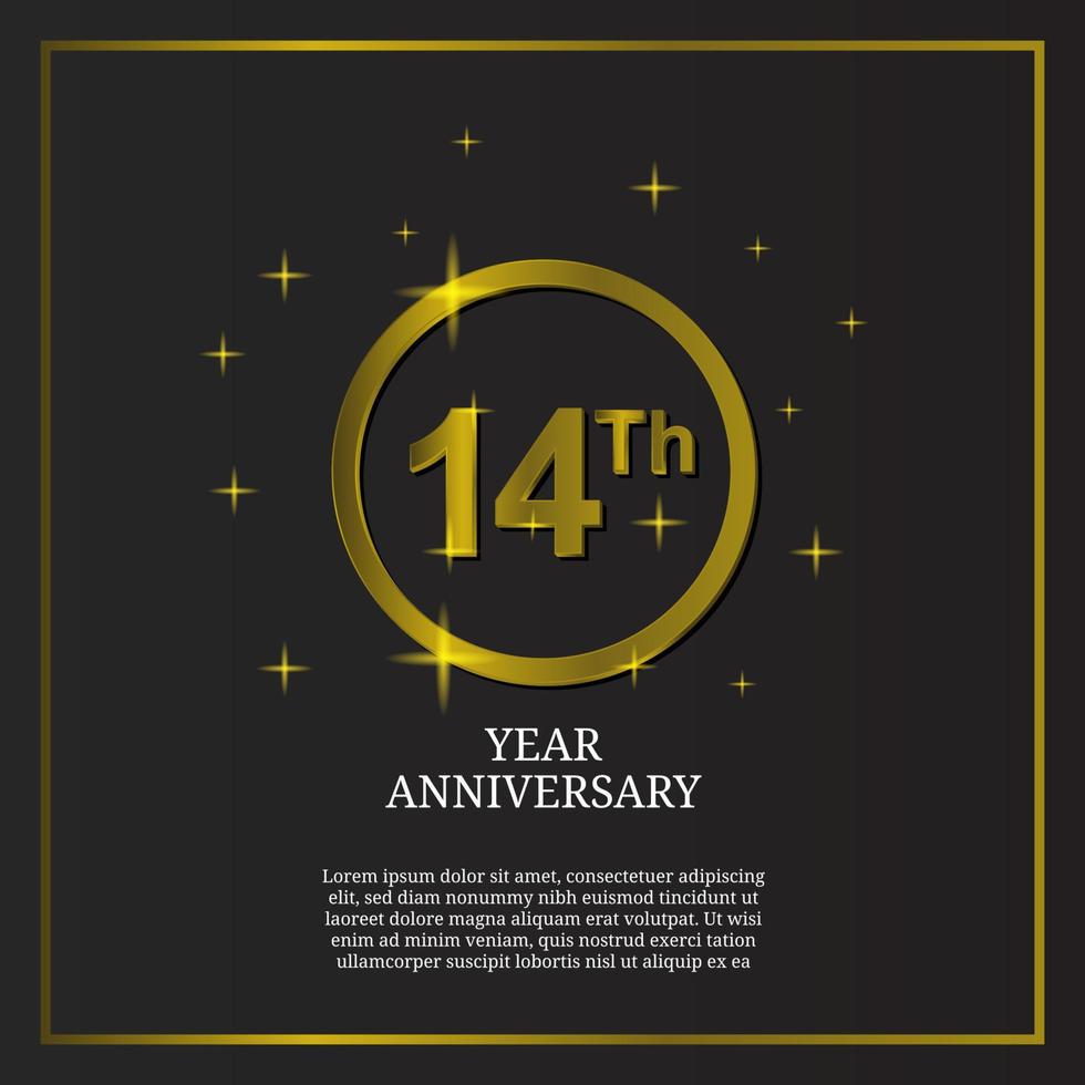 Logotipo de tipo de icono de celebración del 14 aniversario en color dorado de lujo vector