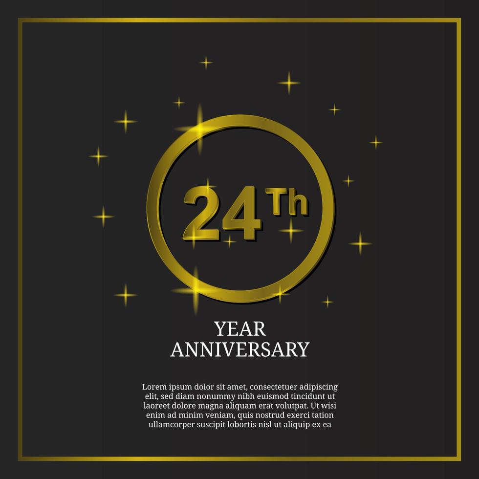 Logotipo de tipo de icono de celebración del 24 aniversario en color dorado de lujo vector