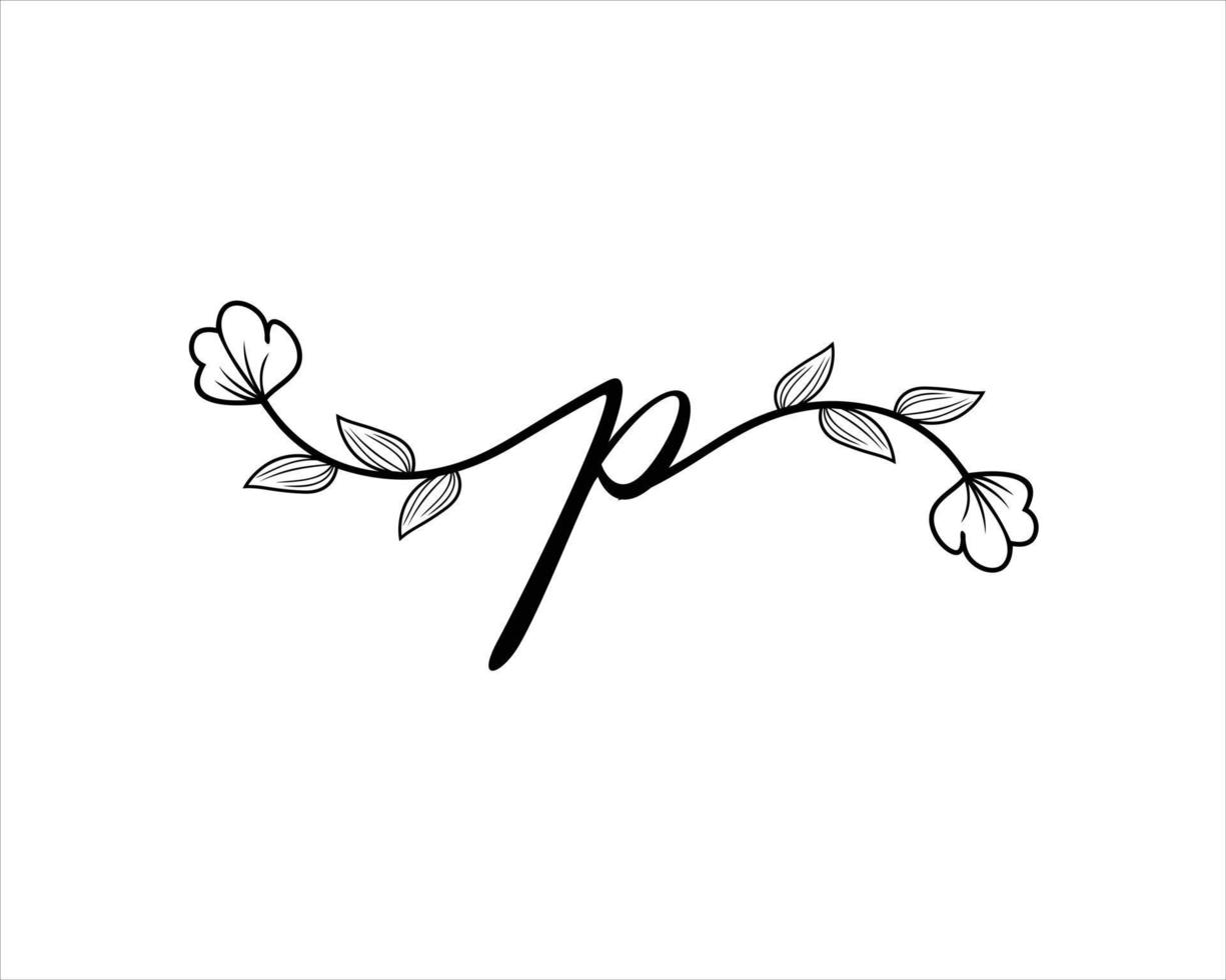 letter P with leaf and flower decoration vector