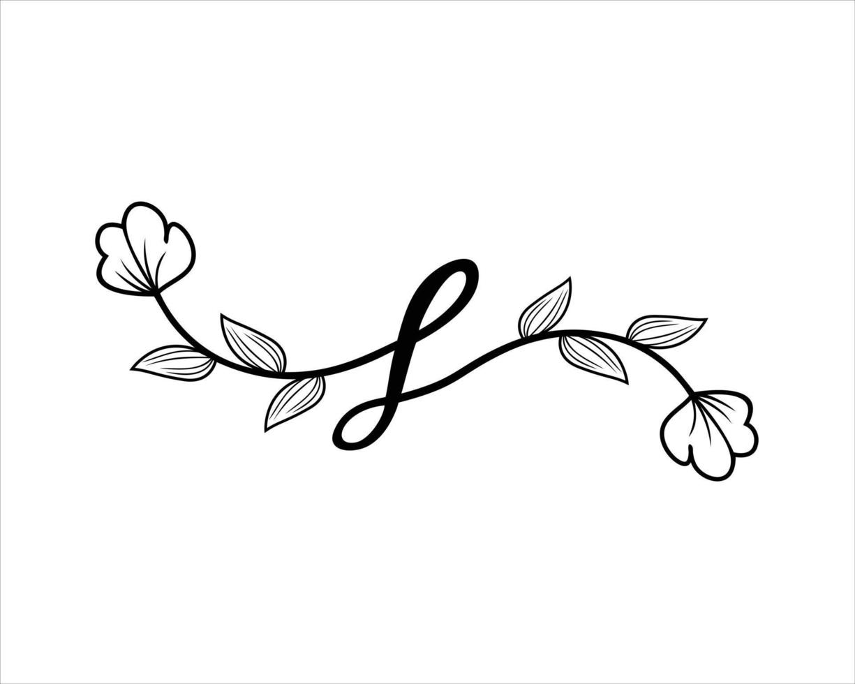 letter s with leaf and flower decoration vector