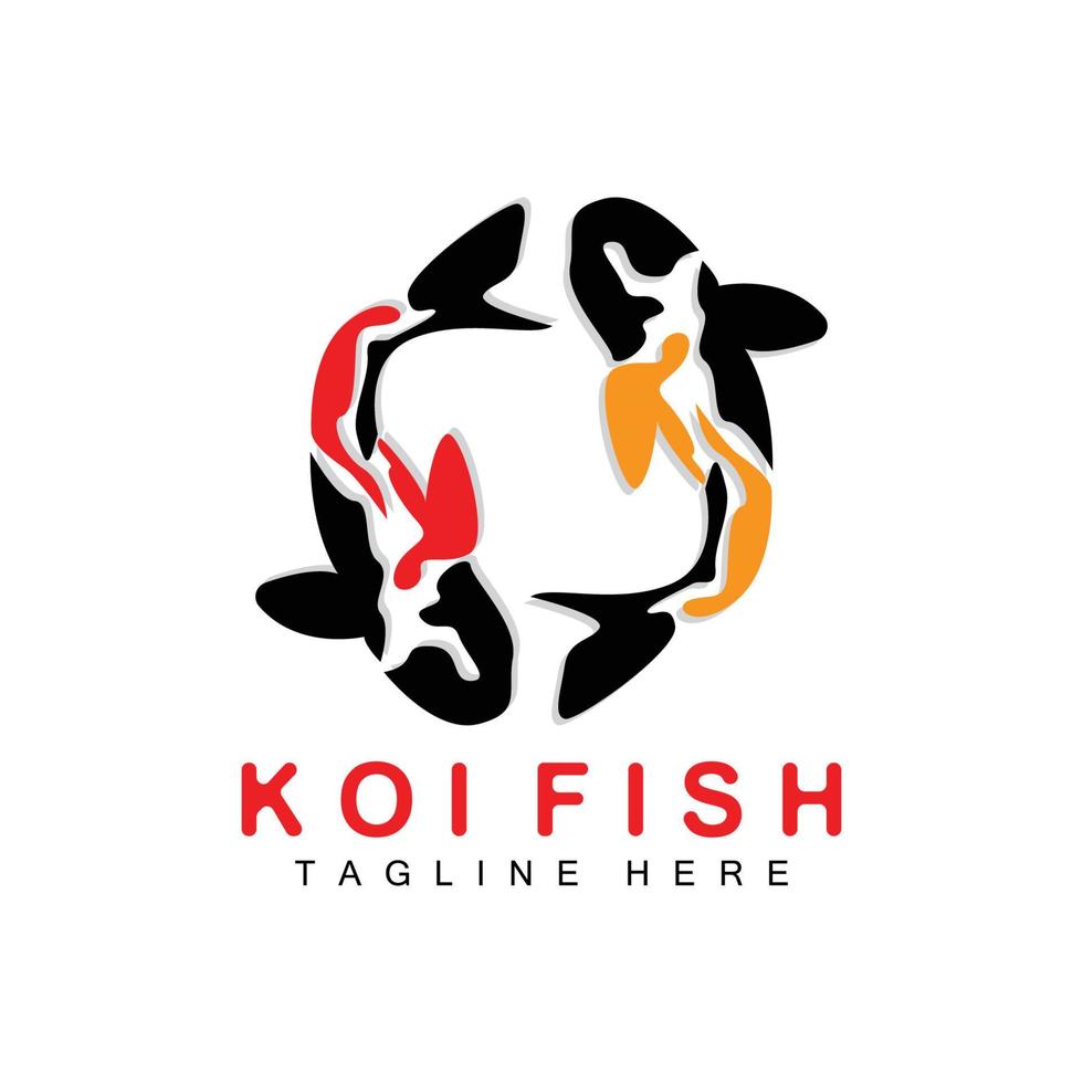 diseño del logotipo de peces koi, vector de peces ornamentales de la suerte y el triunfo chino, icono de pez dorado de la marca de la empresa