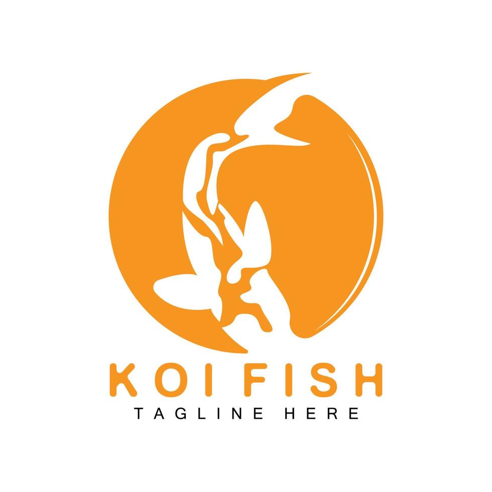 diseño del logotipo de peces koi, vector de peces ornamentales de la suerte y el triunfo chino, icono de pez dorado de la marca de la empresa