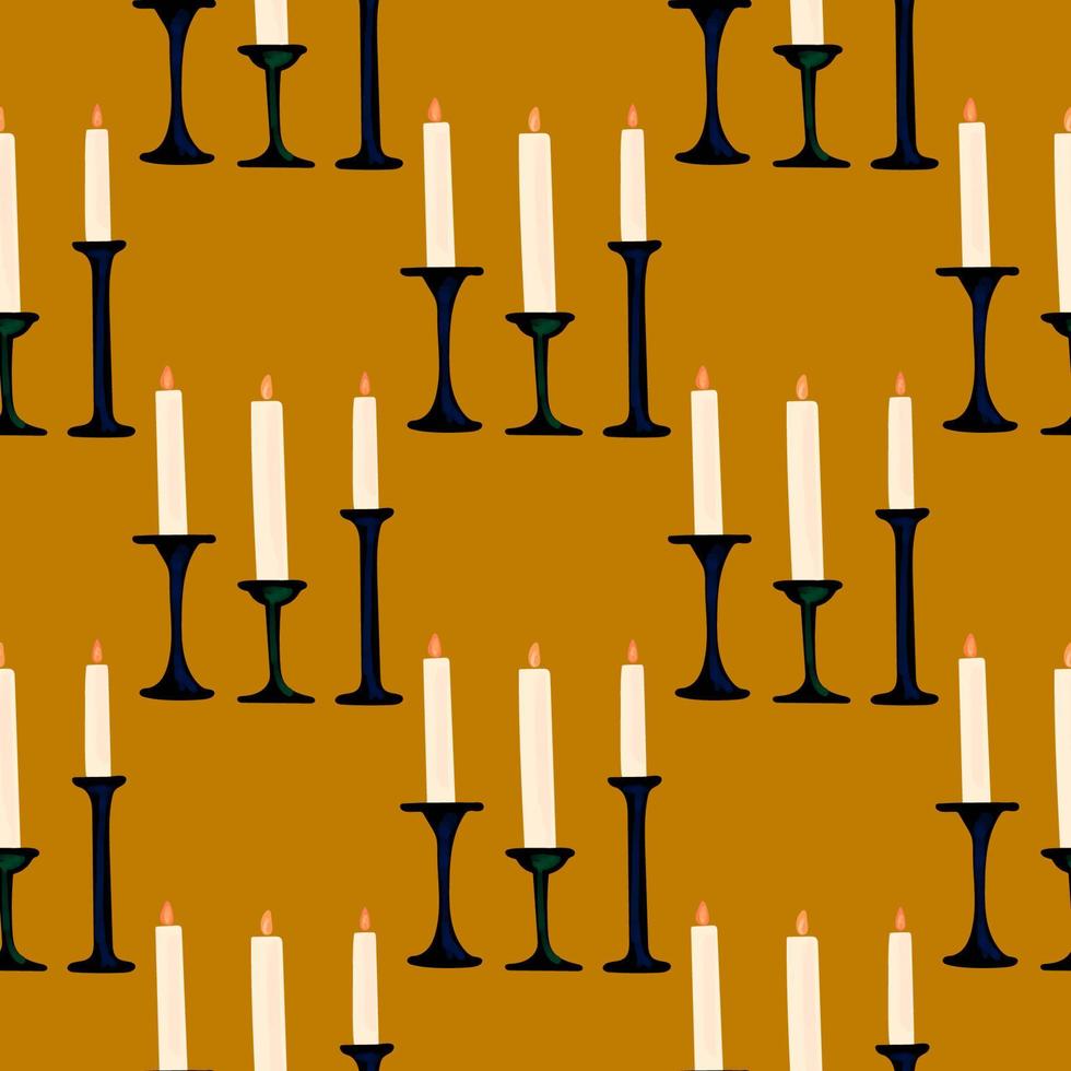 Seamless pattern with illustration a candles in a candlestick on a orange background vector