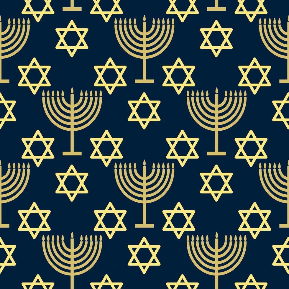 Seamless pattern with gold symbols on blue color background for Hanukkah Jewish holiday vector