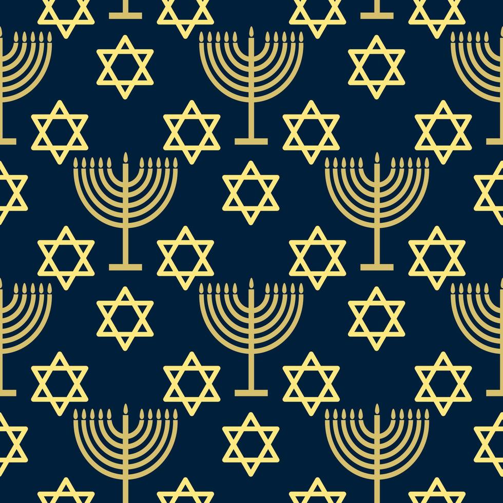 Seamless pattern with gold symbols on blue color background for Hanukkah Jewish holiday vector