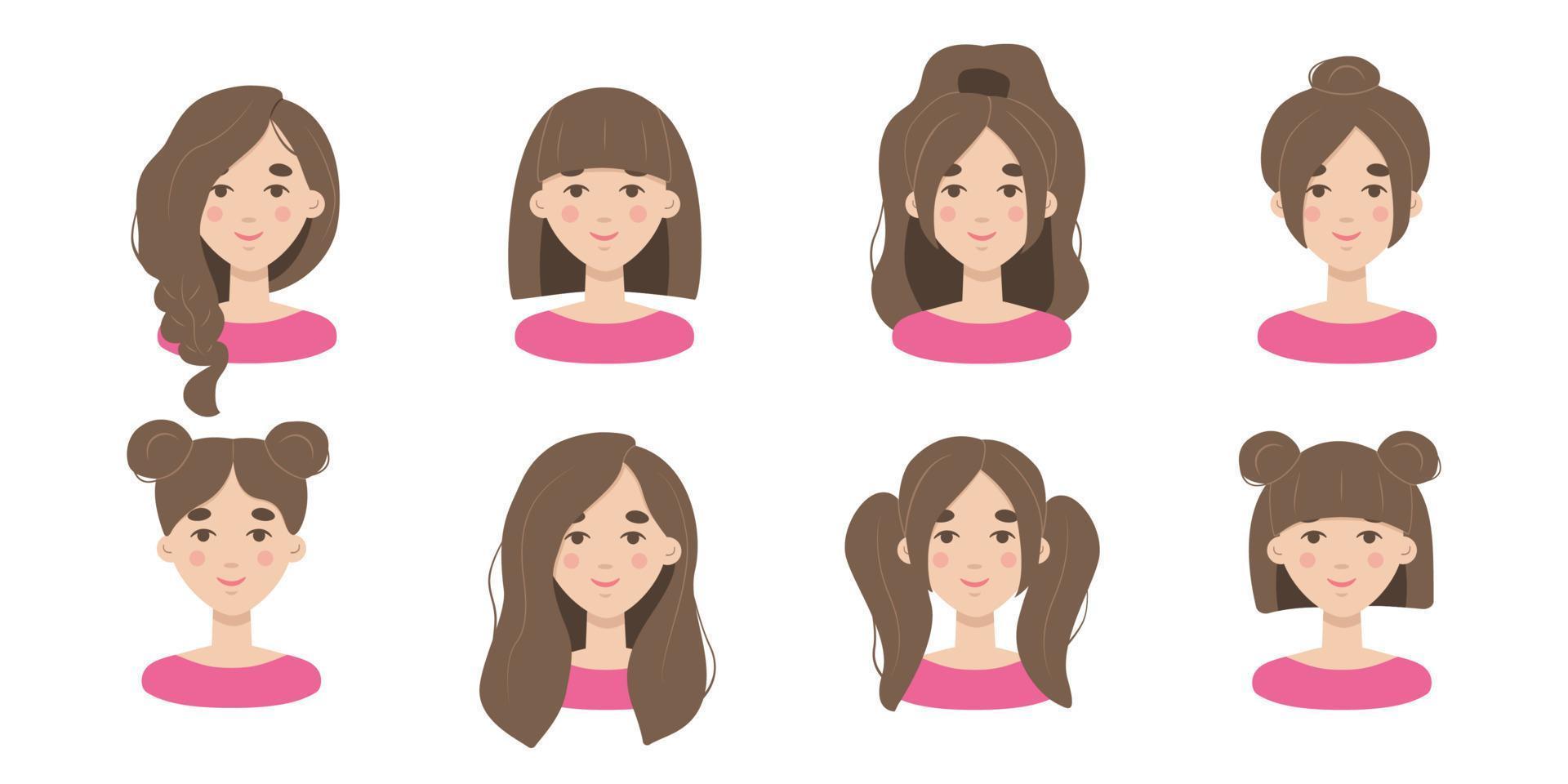 Set of modern fashion hairstyles. Beautiful collection of woman portraits with trendy haircuts. Vector long hair, short hair, curly hair salon trends 12464342 Vector Art at Vecteezy Set of modern fashion hairstyles. Beautiful collection of woman portraits with trendy haircuts. Vector long hair, short hair, curly hair salon trends 12464342 Vector Art at Vecteezy