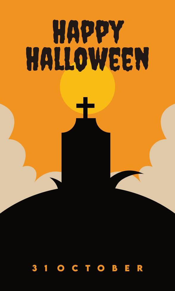 halloween banner background illustration, with tombstone silhouette, clouds and, moon vector