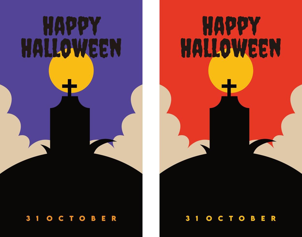 ilustración de fondo de banner de halloween, con silueta de lápida, nubes y luna vector