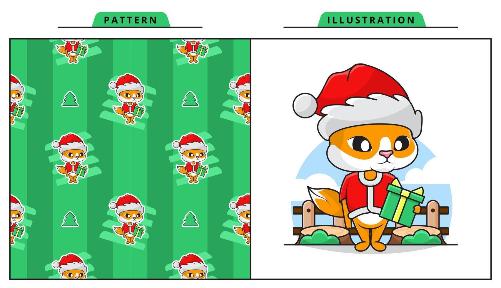 ilustración gráfica vectorial de un lindo gato con traje de santa claus con un patrón decorativo sin costuras vector