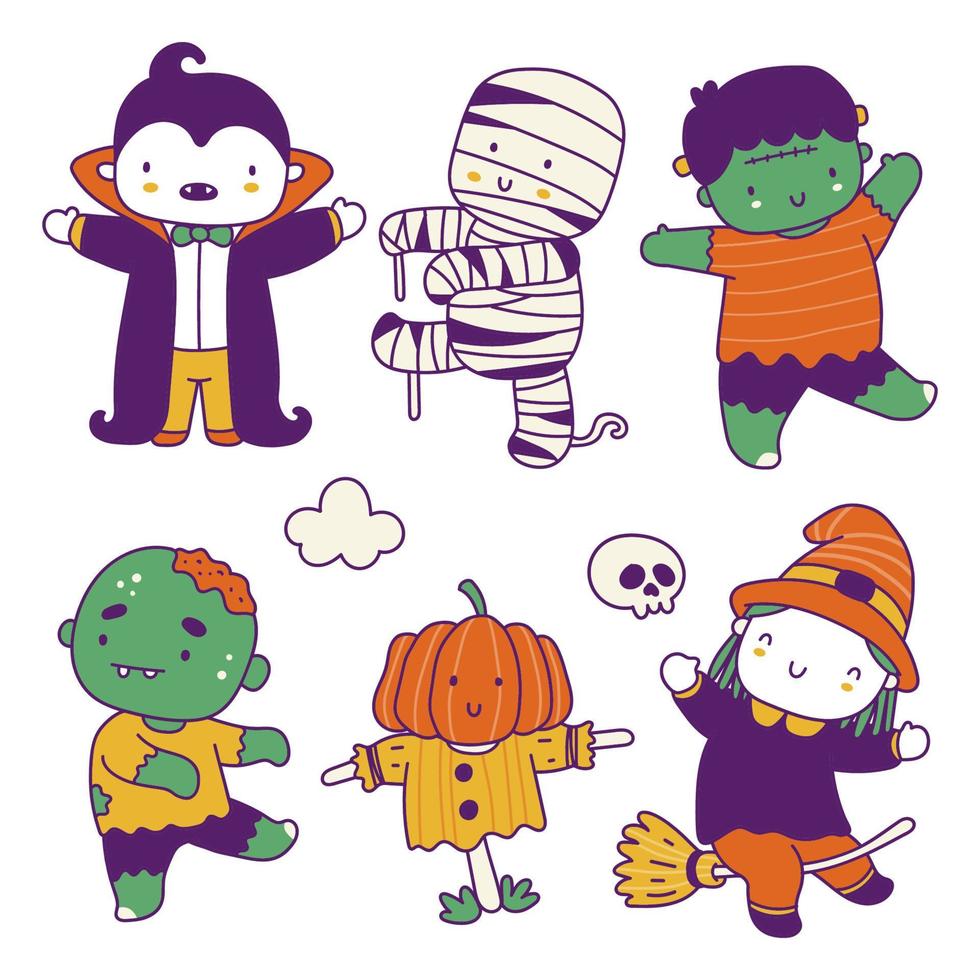 Set of Halloween Character in Cartoon Style vector