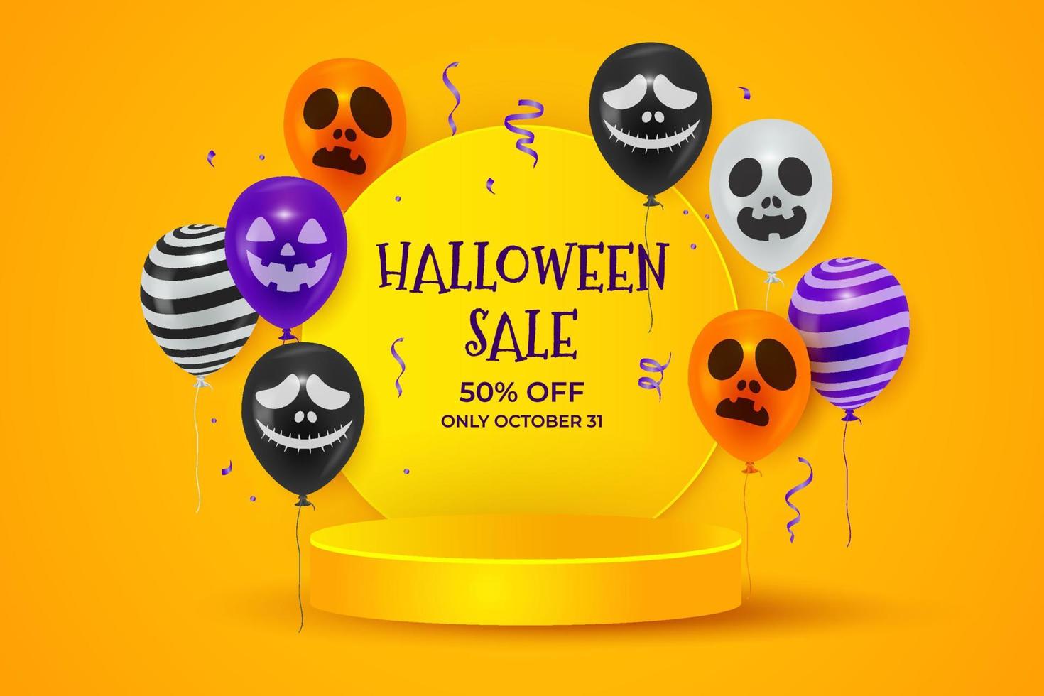 Halloween Sale Background With The Realistic Balloon And Podium vector