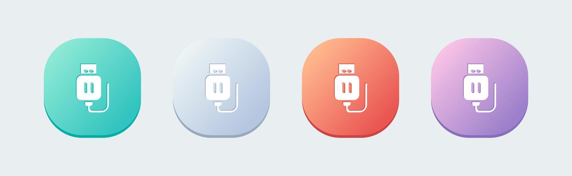 icono sólido de memoria USB en estilo de diseño plano. Ilustración de vector de signos de disco flash.