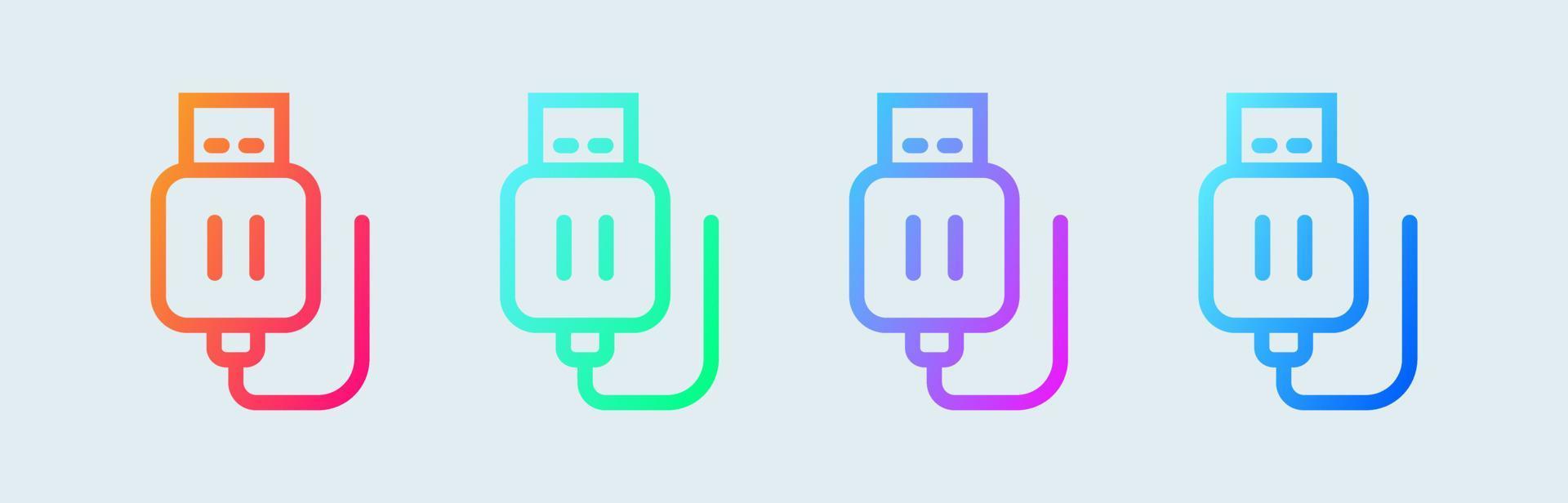 Usb stick line icon in gradient colors. Flash disc signs vector illustration.