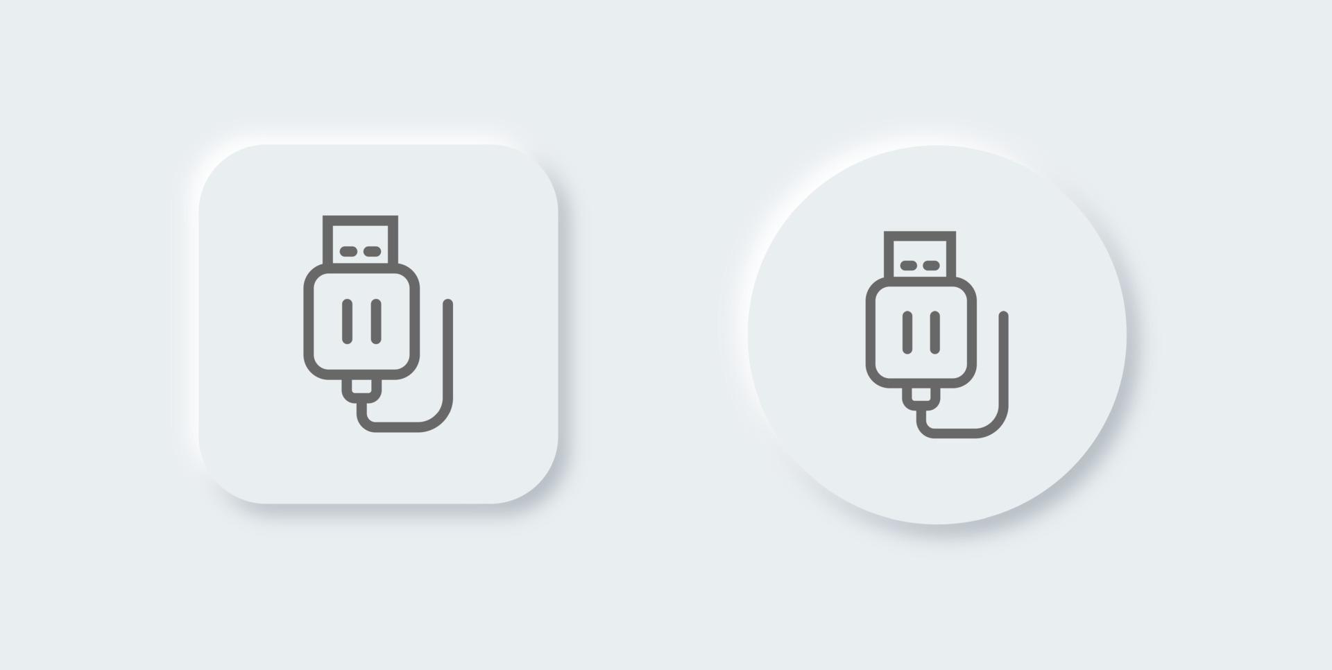 Usb stick line icon in neomorphic design style. Flash disc signs vector illustration.