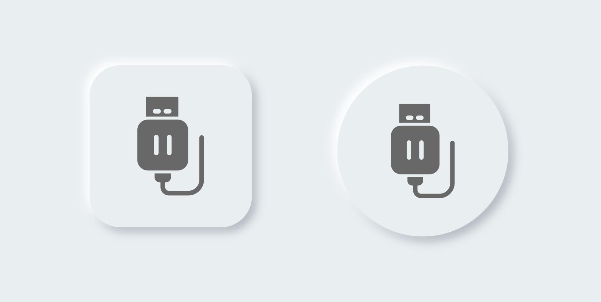 Usb stick solid icon in neomorphic design style. Flash disc signs vector illustration.