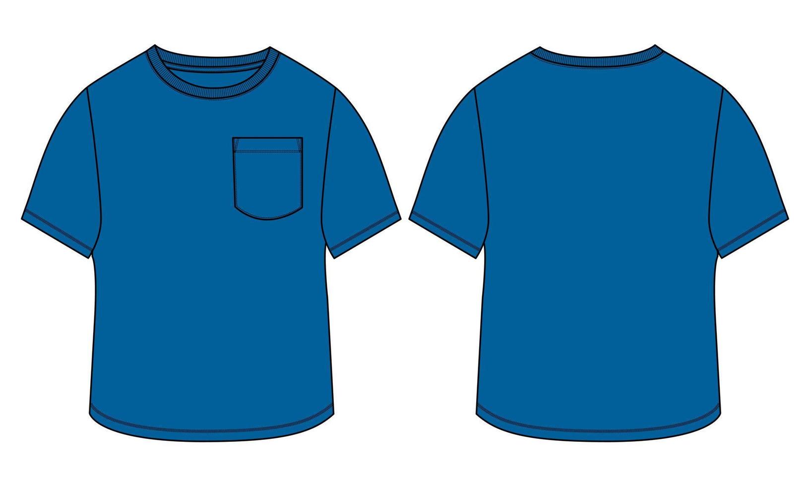 plantilla plana de moda de boceto técnico de camiseta de manga corta de ajuste regular. vector