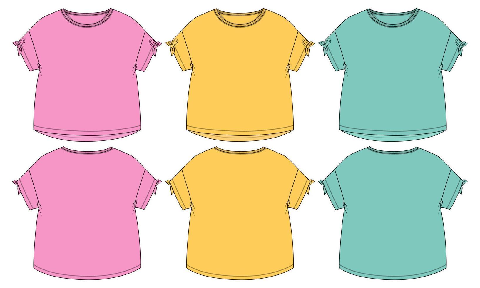 Baby girls dress design technical Flat sketch vector illustration template. Apparel clothing Mock up front and back views